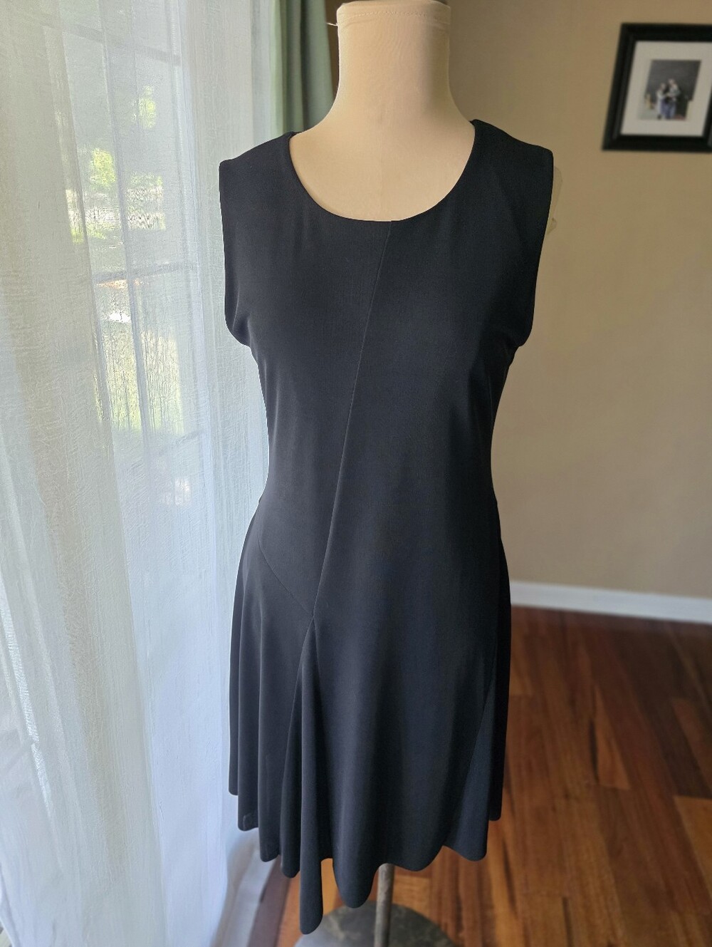 Bailey 44 Asymmetrical Hem Black Dress L Sleeveless Made in USA Solid Luxe Minim